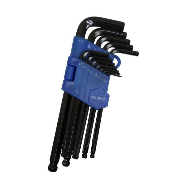 US Pro 13-teiliges Metrisches Kugelkopf-Sechskantschlüssel-Set 1629 - Von 1,27 Bis 10 Mm, Aus CR-V Stahl