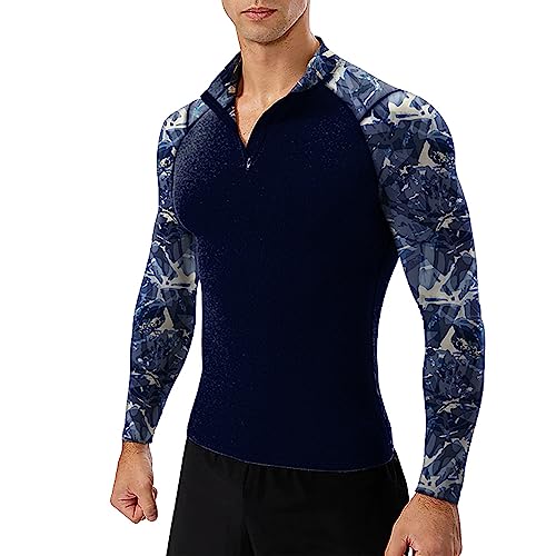 Men's Long Sleeve UPF 50+ Sun Protection Skins Performance Fit Compression Rash Guard 1/4 Zip Pullover Fishing Workout Shirts3