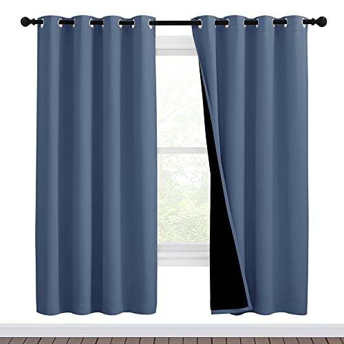 Image of NICETOWN Full Shade Curtain Panels 72 inches Long, Pair of Energy Smart & Noise Blocking Out Blackout Drapes for Guest Room Window, Thermal Insulated Lined Window Dressing (Stone Blue, 46 inch)