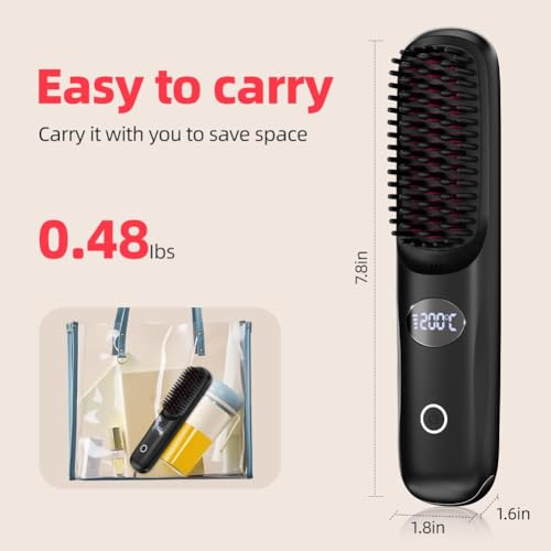 Image of MICROWARE Cordless Hair Straightener Brush for Travel Portable Hair Straightener Comb, Suitable for All Hair Types