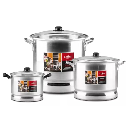 Opiniones de Vaporeras los 5 mejores. 46 LAMEX | Juego x3 Vaporera de Aluminio con Tapa de Vidrio | Bateria de Cocina - Utensillos de Cocina | Hogar & Cocina Integral - Arrocera de Aluminio con Disco Vaporizador | 6.5L -...