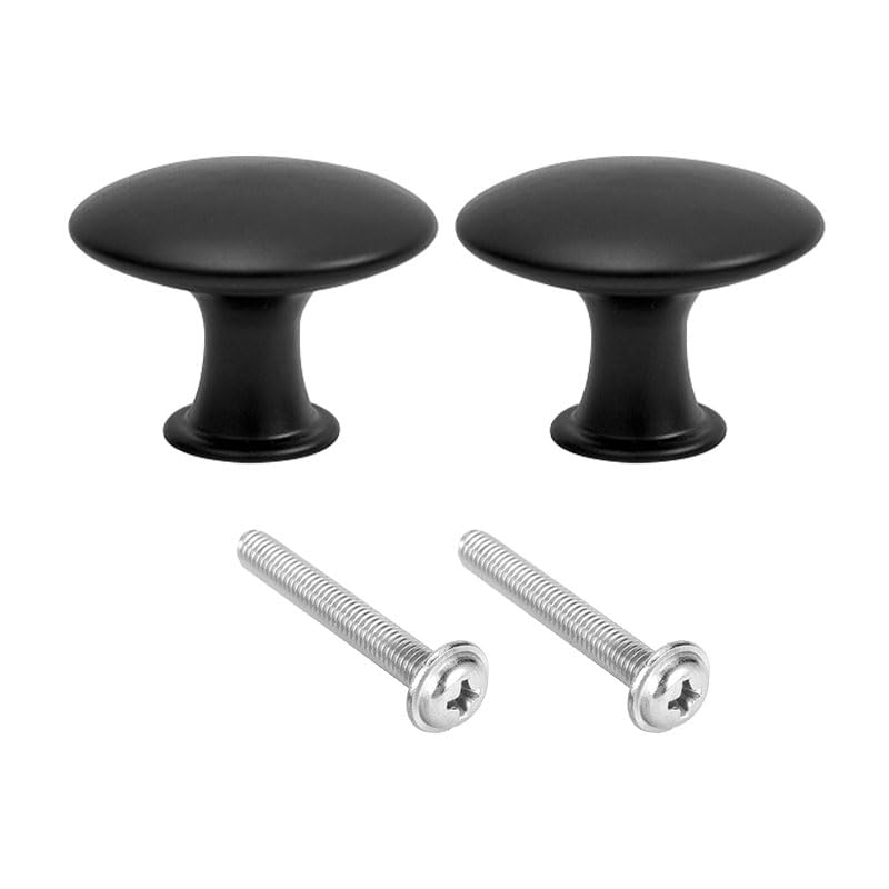 BroLuka 2 Pcs Vintage Round Cabinet Knobs, 30mm Single Hole Drawer and Cupboard Handles with Screws for Kitchen, Wardrobe, and Bathroom Cabinets (Black)