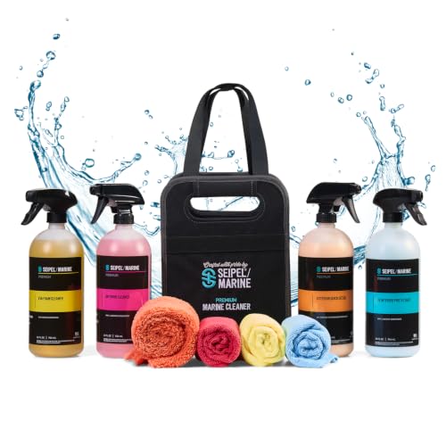 Seipel Marine Boat Cleaning Kit 4 Pack 32oz Marine Interior Cleaner UV Protectant EVA Foam Deck Cleaner & Quick Detailer Boat Detailing Kit with Microfiber Towels Pontoon Fishing Boat Care