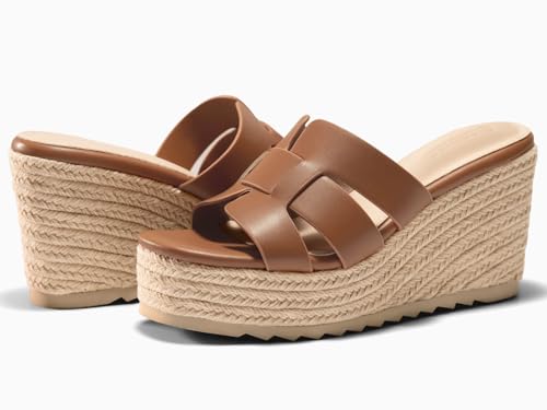Coutgo Women's Wedge Sandals Platform Espadrille Heels Open Toe Strappy Slip On Casual Summer Slide Shoes 6