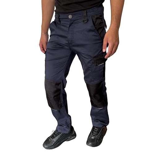 Photo de STRIKER - Pantalon de Travail Multi-Poches Bleu Marine | Série Rocky | Heavy Duty | Regular Fit | Tailles S à 2XL (FR/ES, Alpha/Lettres, M, Taille Normale, Taille Normale, Bleu Marine)