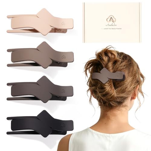 Amlaidu Flache Haarspangen für Damen Starker Halt Flache Haarklammern für Feines Dickes Mittleres und Dünnes Rutschfest Haarspangen Beige Hellbraun Dunkeltaupe Schwarz 4 Stück