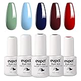 evpct UV Gel Nail Polish 5Pcs Set pinturas de gel para uñas, Eucalyptus Green Sky Blue Sapphire Blue Dark Red Ruby Red Soak off UV LED Cured Gel Nail Gel Polish Fall Kit Set Gift for Women Nail Art R