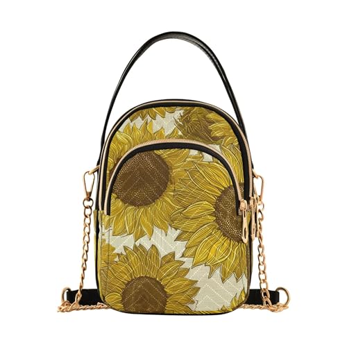 Vintage Sunflowers Yellow Brown Beige Woman Shoulder Handbag Quilted Phone Purse Chain Strap Handbag Cute Designer Satchel Crossbody Bag