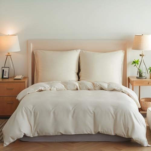 Simple&Opulence Bambus Bettwäsche 135x200 cm, Seidiger und weicher Bettbezug Kühle Bettwäsche-Set Perfekt für Haut und Haar mit Kissenbezug 80x80 cm, Beige