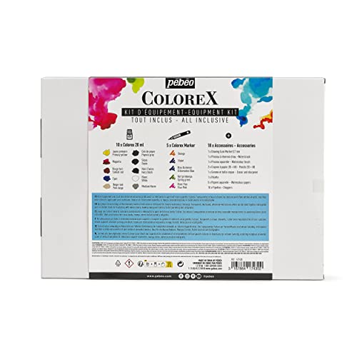 Pebeo Set Drawing & Illustration Kit Watercolour Ink 10 Colours 20 ml, 4 Colorex Marker and 18 Accessories - Image 2