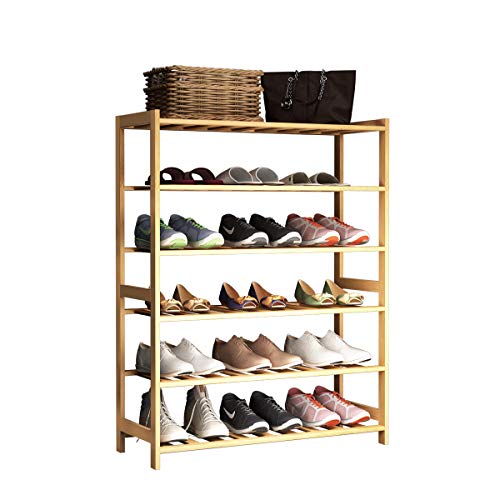 DlandHome HSJ-XJ-6-D - Zapatero de bambú de 6 niveles con asa, estante de almacenamiento para zapatos, estante de almacenamiento, estante de almacenamiento Cover