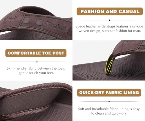 Image of KuaiLu Mens Sport Flip Flops Comfort Orthotic Thong Sandals with Plantar Fasciitis Arch Support Outdoor Summer Beach Size 7~15