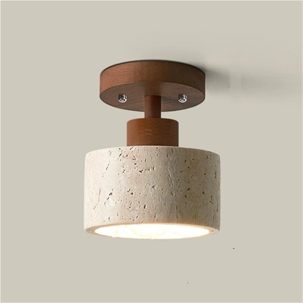 Cosrub Walnut Japanese Style Cylindrical Ceiling Lights, Wabi-Sabi Stone Ceiling Lamp Semi-Flush Ceiling Light For Bedroom Kitchen Living Room(Walnut)
