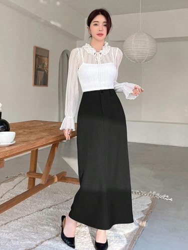 Women's Flowy Trendy Skirt Casual Plain Long Skirt4