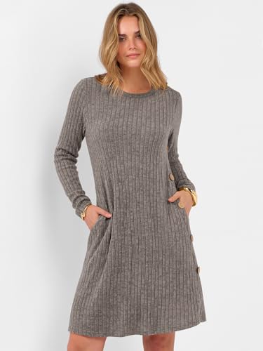ANRABESS Womens Long Sleeve Ribbed Knit Sweater Dresses 2025 Fall Winter Casual Lounge Short Tunic Dress with Pockets Buttons4