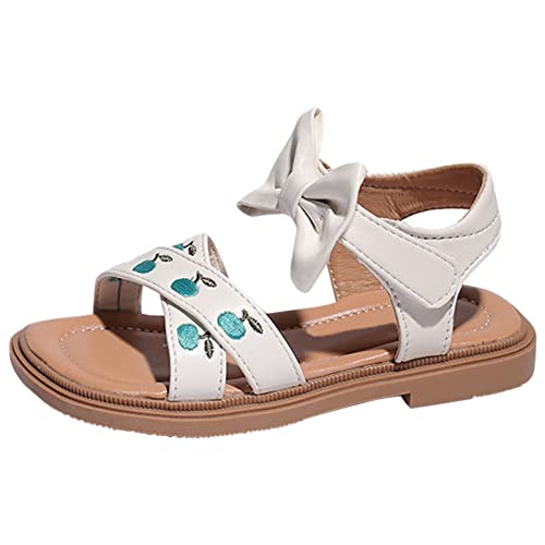 Toddler Kids Girl Open-toe Casual Sandal Low Heel Hook & Loop Embroidered Bow Soft Sole Party Dress Shoes
