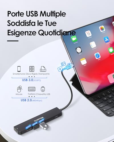 Hub USB C con HDMI 4K@60Hz, PD 100W, USB 3.0 e 2.0, Lettore di Schede SD/TF, Adattatore USB C a USB per MacBook Pro 2025-2016, Nuovo Mac Air, Surface, iPhone 17 Plus Pro MAX e Altro (Nero) - Hub USB - Immagine 3
