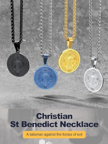 Image of U7 Saint Michael Necklace for Men,Stainless Steel /18K Gold Plated St Michael Archangel /Saint Benedict /Saint Christopher Pendant Amulet Necklace for Men Women