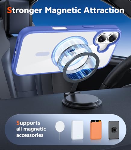 Image of FNTCASE for iPhone 16 Plus Case: Clear Magnetic Phone Cases Compatible with Magsafe Slim Anti Yellowing Military Grade Drop Rugged Protective Transparent Cell Cover (B-Ultramarine Magnetic)