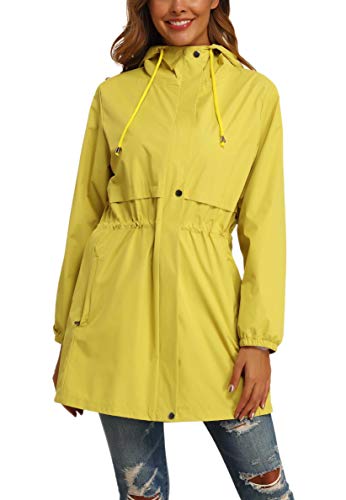 GUANYY Rain Jacket Women Waterproof Hooded Raincoat Active Outdoor Windbreaker Trench Coat
