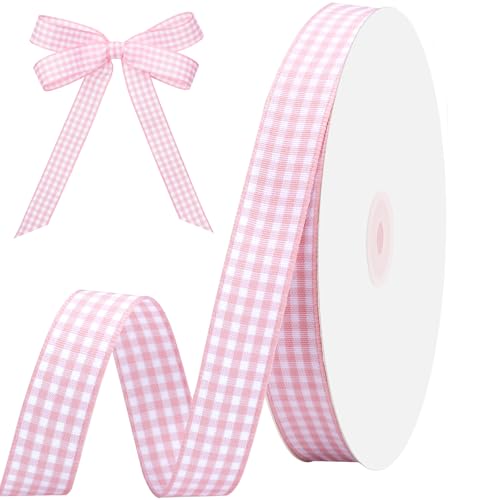 woric Pink Gingham Ribbon 5/8 X 30 Yd Plaid Ribbon Buffalo Checker Wedding Decor Ribbons for Sewing Crafts Making Bows Hair Birthday Cake Gift Wrapping