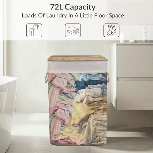 KNIGHT Bamboo Laundry Basket With Lid and Handles, 72L Micro Weave Laundry Hamper with Removeable Washable Lining, Easy Assemble Easy Folding Storage Bin, Natural (72L) - Image 2