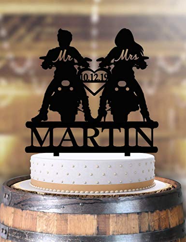 Motorcycle Biker Couple Wedding Cake Topper Personalized