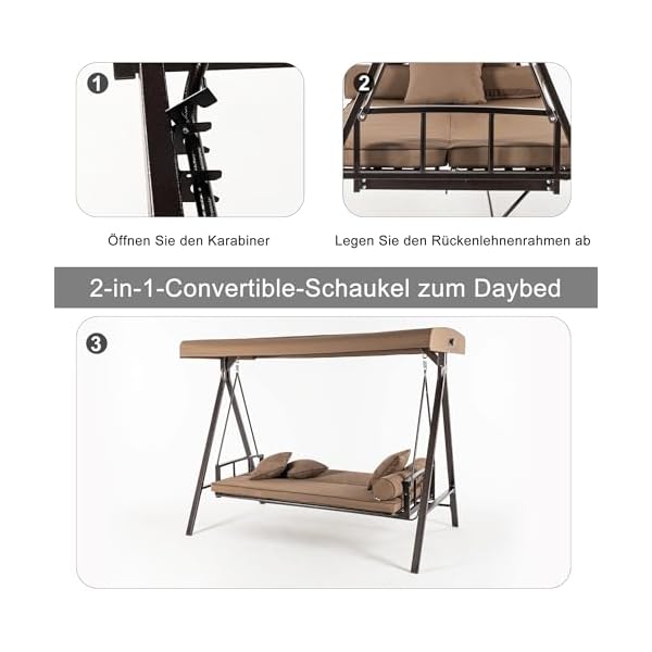 PURPLE LEAF Hollywoodschaukel 3-Sitzer mit Liegefunktion Beige
