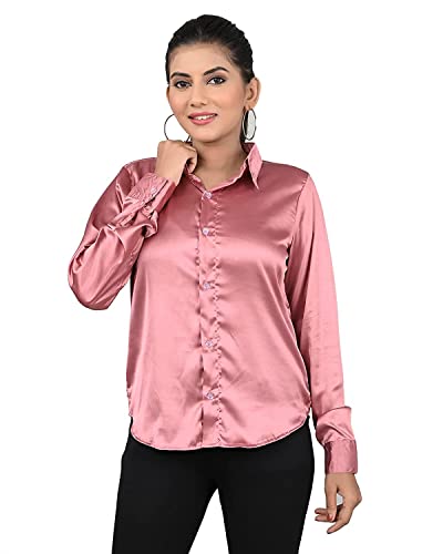 Image of Bowrain Satin Silk Fabric Spread Collar Full Sleeve Top Shirt for Women and Girl