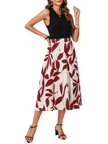 LYANER Women's 2 Piece Outfits Summer Sleeveless Tank Top and Flora Print Midi Skirt Set4