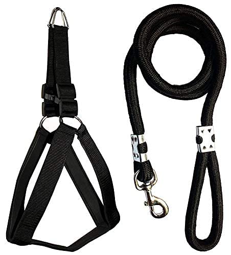 Toms Pet Mall Nylon Padded Adjustable 1.25inch Dog Chest Harness & 18mm Leash Rope for Large Dogs (Black) (B0BB39KPGW) Amazon Price History, Amazon Price Tracker