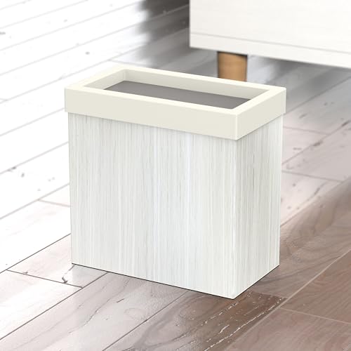 Image of Gatco Small Bathroom Trash Can with Lid, Rectangle 3 Gallon Wastebasket, Under Sink, White Oak with Matte White, for Bathroom, Bedroom, Office (1943W)