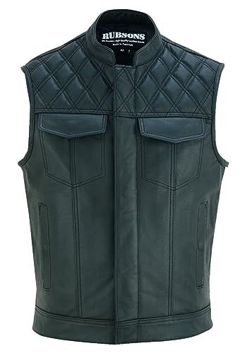 RUBSONS SOA Men’s Motorcycle Diamond Stitching Quilted Leather Biker Club Style Vest (DE/NL/SE/PL, Alphanumerisch, S, Regular, Regular, Black)