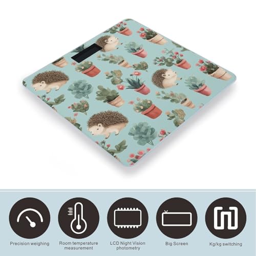 Báscula digital para baño con diseño de flor en maceta erizo miniatura 3