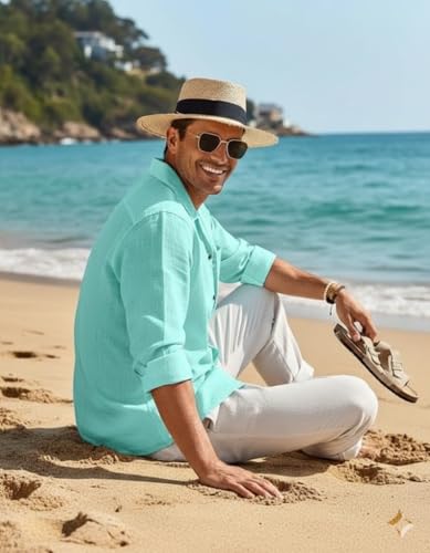 Image of Combo of Men's Casual Cotton Blend Shirt || Long Sleeve Button Down with Spread Collar | Lightweight Breathable Fabric | Stylish Solid Shirt for Beach, Office & Everyday Wear Pack of 2