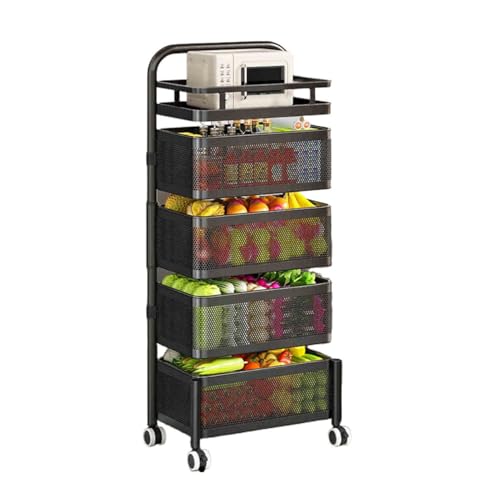 Genérico Estante Giratorio For Verduras, Cesta Giratoria Cuadrada De Almacenamiento Multicapa, Organizador De Almacenamiento For Baño/Cocina,for Frutas,comestibles,maíz(Black,5 Tiers)