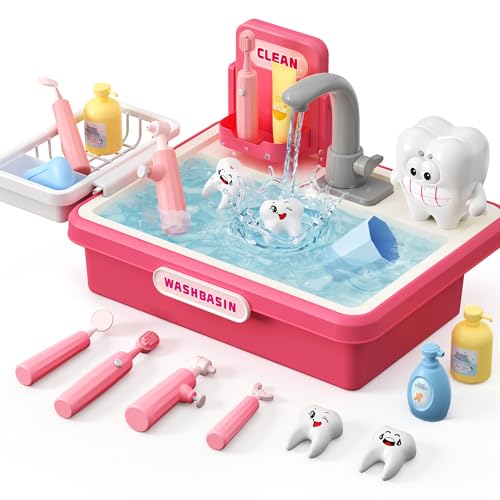 Water Sink Toy for Kids Bathroom Sink Set with Running Water Outdoor Play Sink with Automatic Water Cycle System Pretend Role Play Toys for Girls Boys Gifts for Kids 3-5