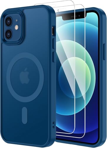 COPIKE Funda Magnética para iPhone 13 y 14 con 2 Cristal Templado, Compatible con MagSafe Carcasa Antigolpes Mate Translúcida Antihuellas Trasera, Azul Marino