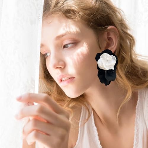 Dangle Acrylic Chiffon Petal Earrings Long Drop Statement Rose Flower Resin Floral Tassel Earrings for Women3