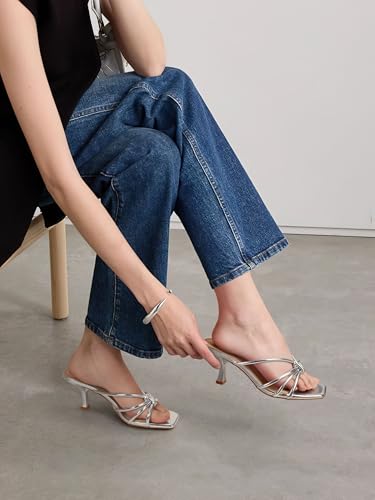 Image of Women's Strappy Square Open Toe Kitten Heels Sandals Knotted Design Summer Fashion Slip On Mule Style