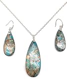 xinpeng Teardrop Sea Sediment Imperial Jasper Natural Stone Gemstone Necklace Pendant & Drop Dangle Hook Earrings Jewelry Set For Women (Blue Sea Sediment Imperial Jasper)