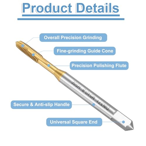 QUARKZMAN Maschine Gewindebohrer Spitze M5 x 0,8 Metrisch Spitzengewindeschneider M35 HSS-CO Universelle und Hochwertige Gewindebohrer Zinnbeschichtung auf der Oberfläche - 1 Stück