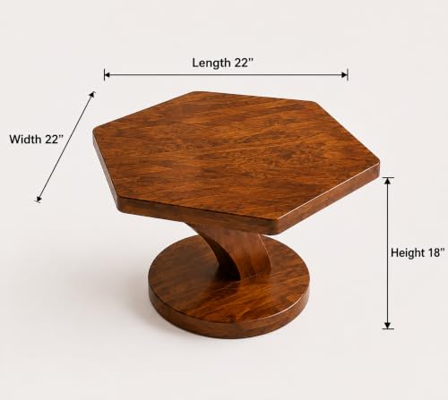 Image of Sheesham Wood Hexagon Shape Coffee Table for Living Room | Wooden Center Tea Table | Accent Table | Sofa Side Table | End Table | Honey Finish