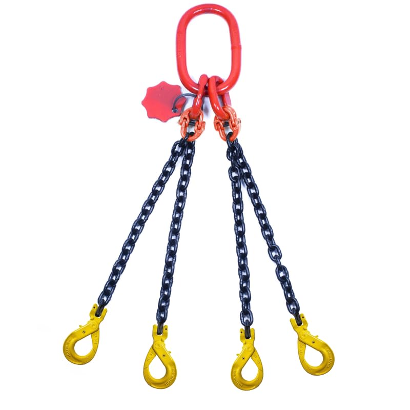 Élingue à Chaîne 4 Brins 8mm x 2m avec Crochets à Chape Autobloquant - Chaîne de Levage Galvanisée et Robuste Qualité 8 - Élingue de Levage pour Grues et Charges Lourdes