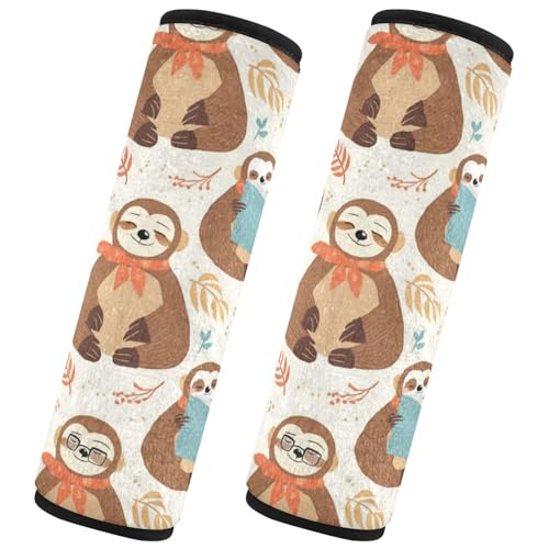 Seat Belt Covers 2 Pack Cartoon Sloth Car Seat Strap Covers Super Soft Coffee Car Seat Neck Cover for Boys Girls Adults Babies S
