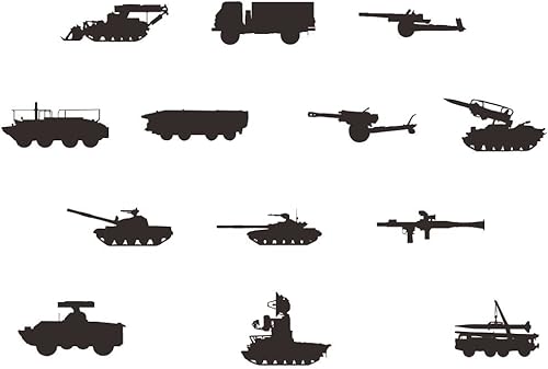 Miniatura 1 de Calcomanías de pared para vehículos militares, calcomanías de PVC extraíbles con tanque, lanzacohetes, APC y coche de reconocimiento, arte de pared