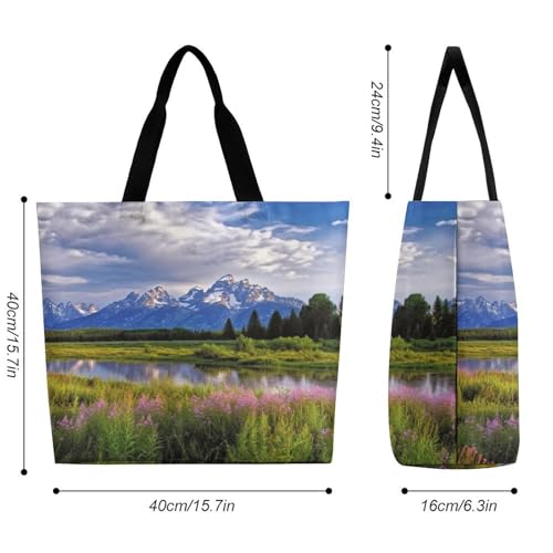 Women's Multi-Functional Shopping Bag，Grand Teton National Park Printing Messenger Bag Shoulder Bag for Travel, Work, Shopping & Parties with Inner Pocket, Grocery Bag Lightweight & Water-Resistant2