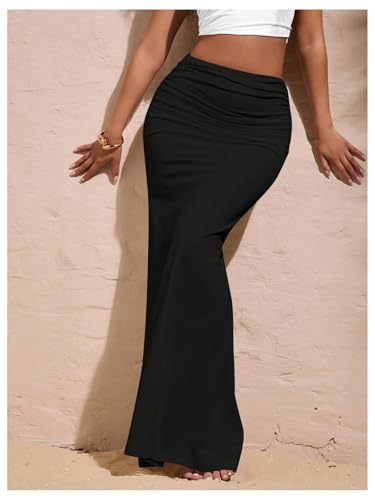 Verdusa Women's Ruched Fishtail Maxi Skirt Elastic High Waisted Long Bodycon Skirts3