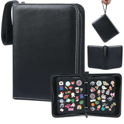 CLGYAGL Pin Bag Case for Trading: 6 Page Black Leather Pins Display Books Holder for Enamel Pins Sports Lapel Collector - Portable Pin Storage Zipper Organizer for Travel Exhibition