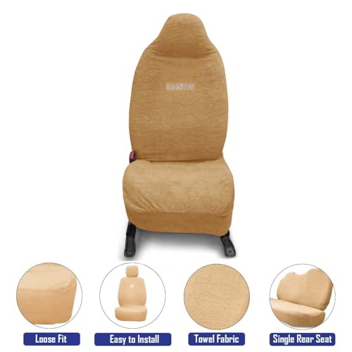 Image of Kingsway Swift Seat Cover for (Year 2024 Onwards) All Model, Towel Fabric Car Seat Covers Compatible with Maruti Suzuki Swift, Complete Set (Car Specific Front + Rear Seat Covers), Beige Color